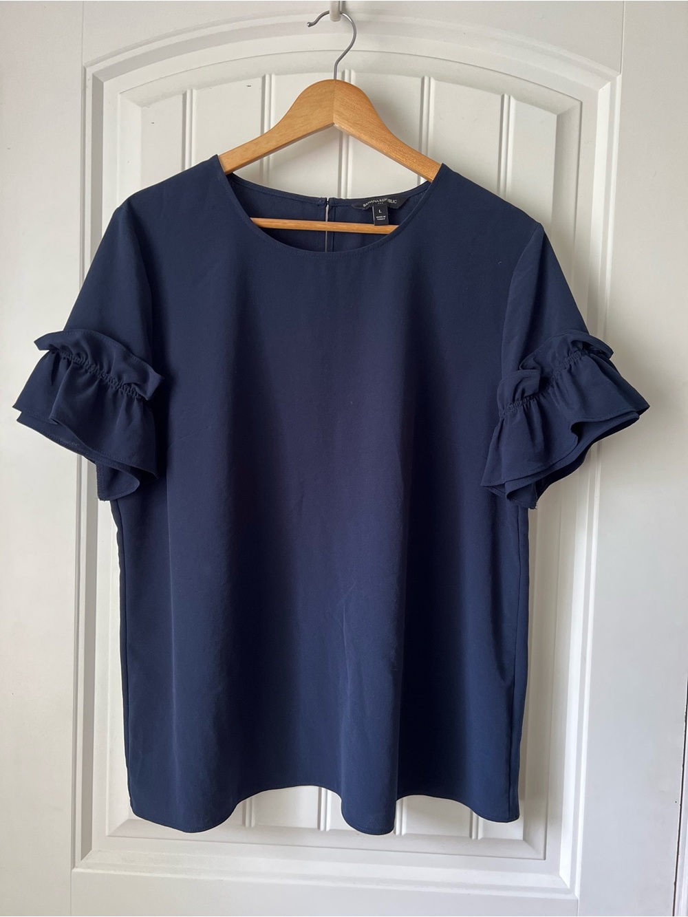 Banana Republic Navy Ruffle Sleeve Blouse